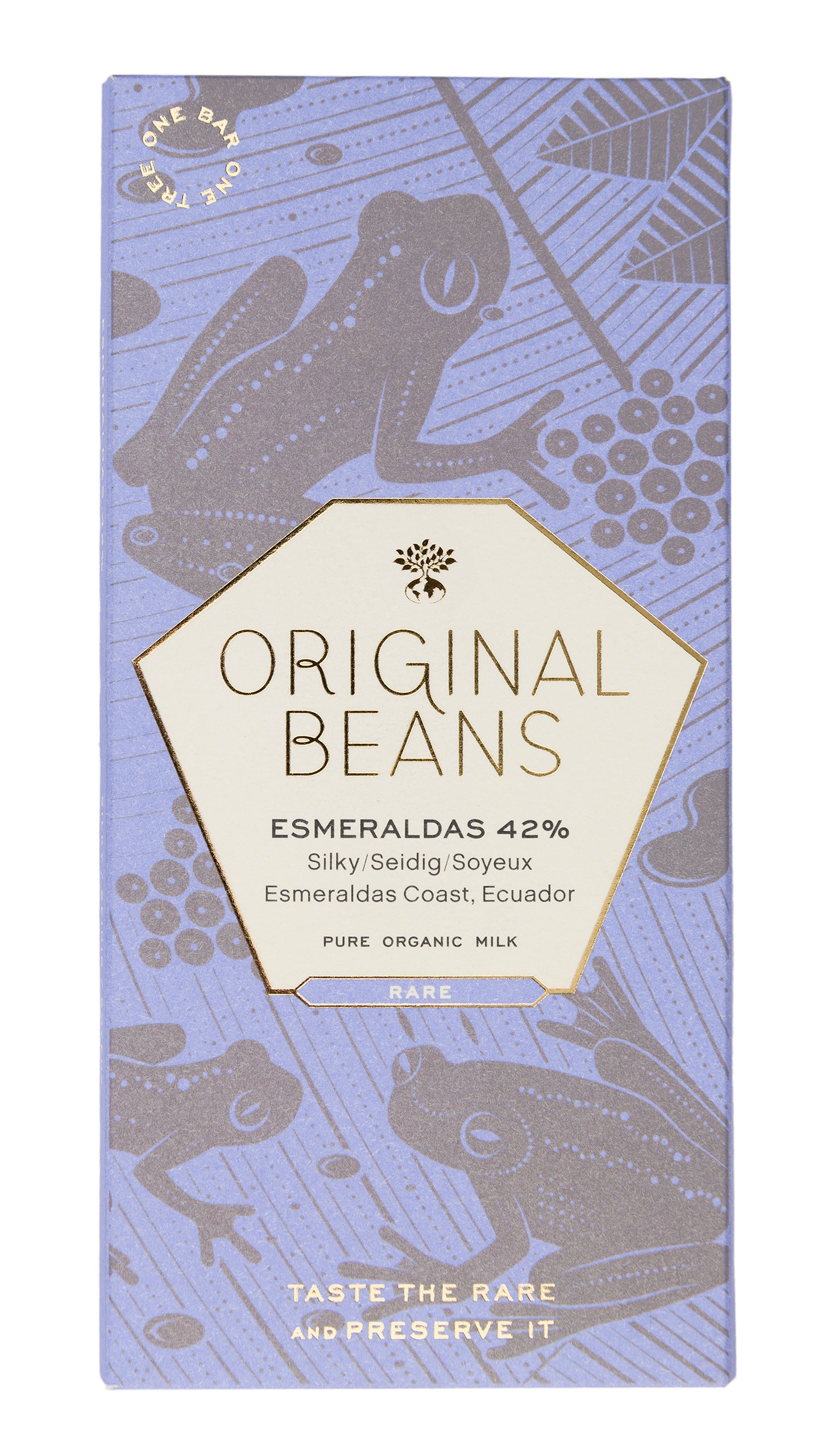 Esmeraldas 42% con Leche y Sal Marina, Costa Esmeraldas, Ecuador. Notas de caramelo, de frutas tropicales y avellana, ecológico